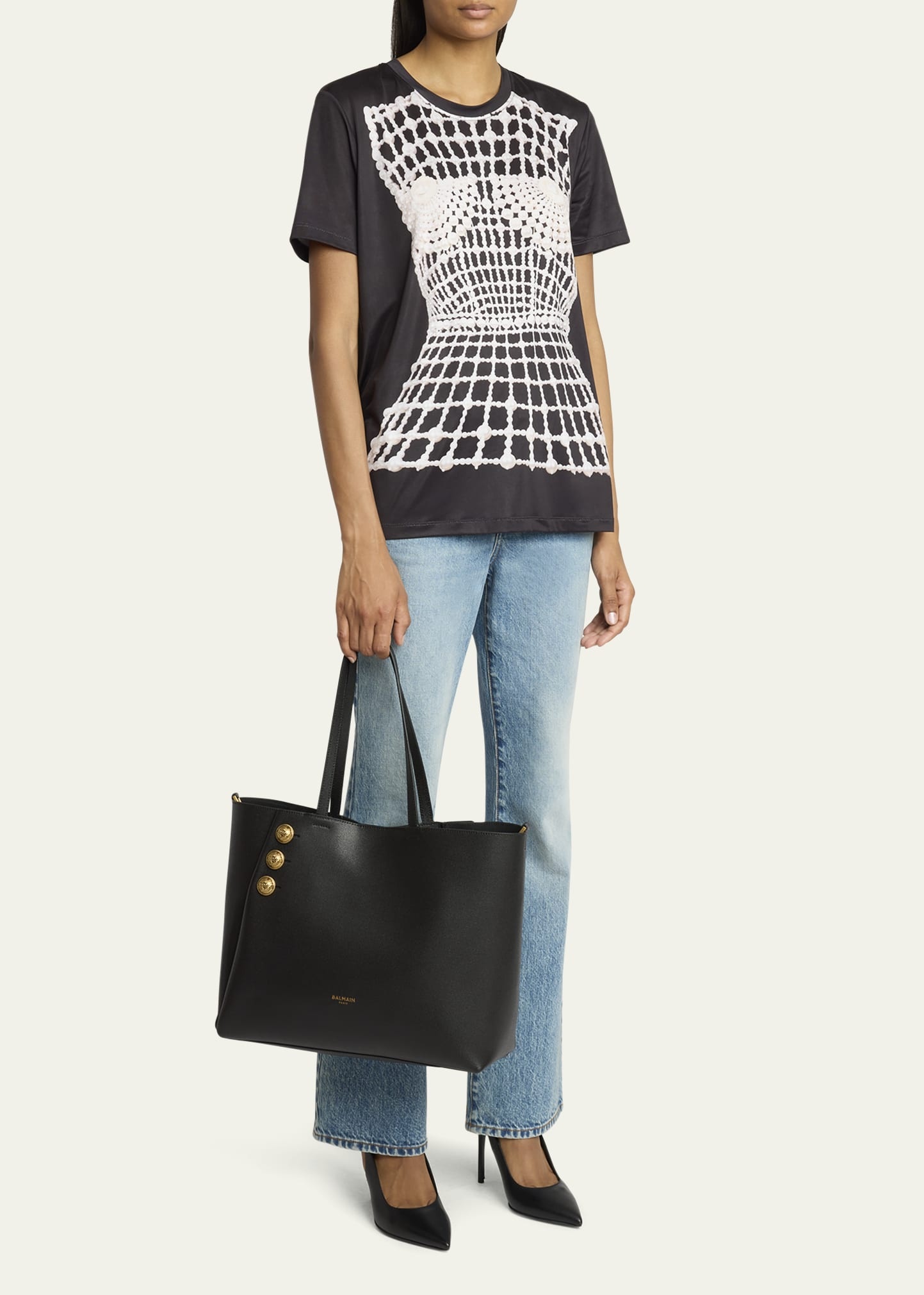 Embleme Shopper Tote Bag in Grained Leather - 6