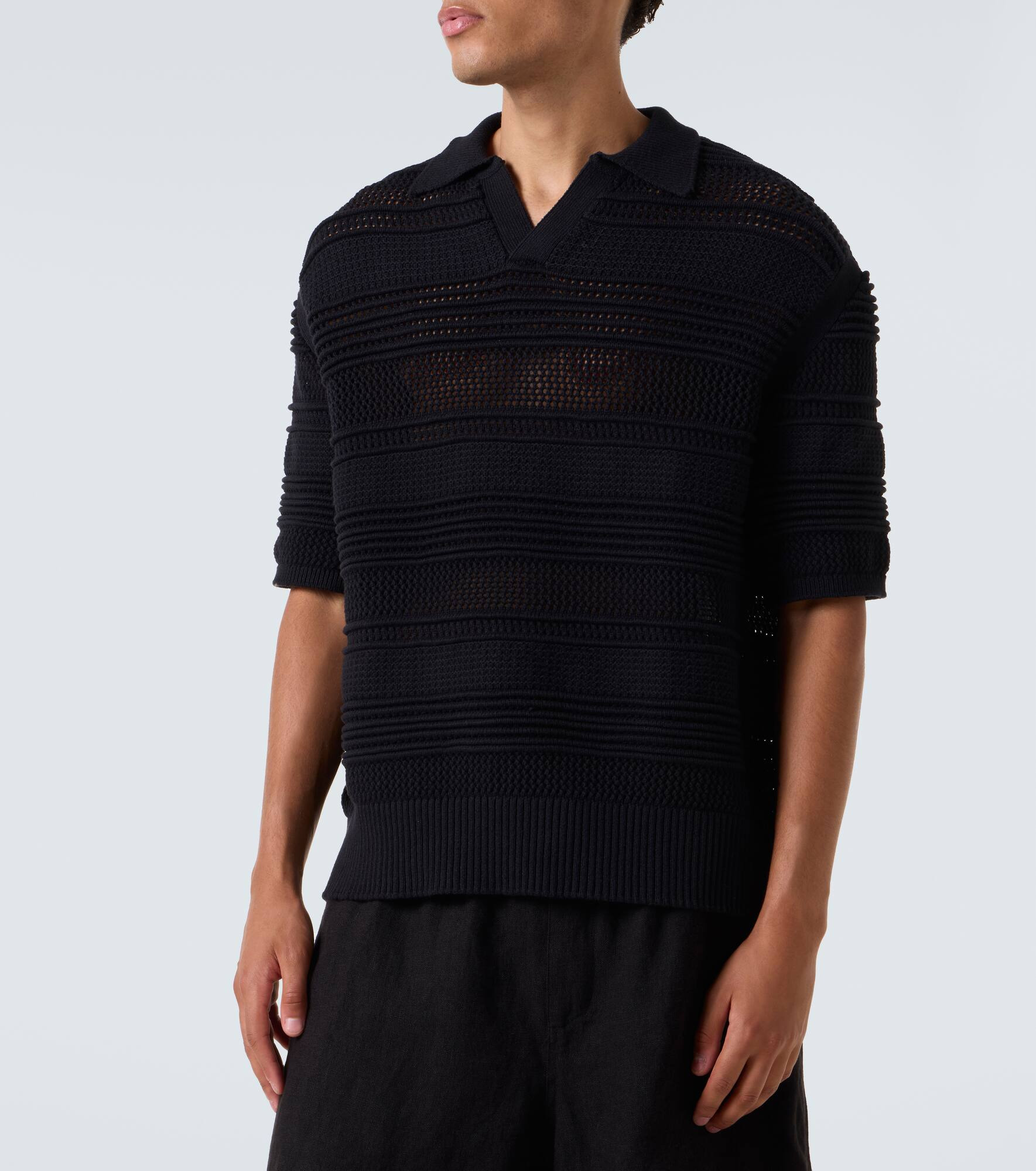 Crochet cotton-blend polo shirt - 3