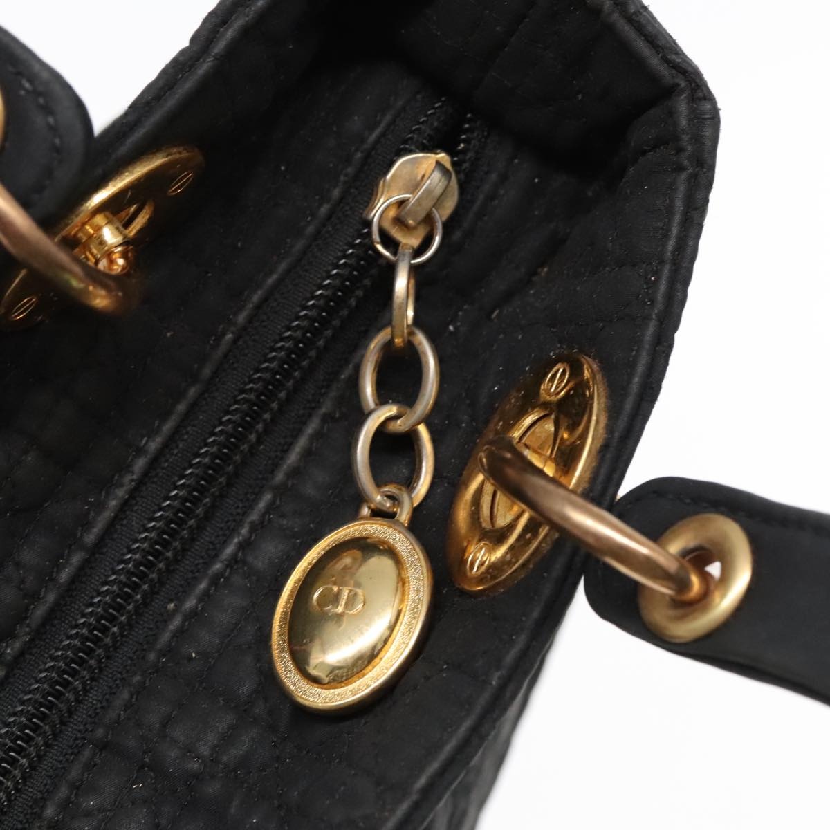 DIOR Lady DIOR Canage Hand Bag Nylon Black Gold - 10