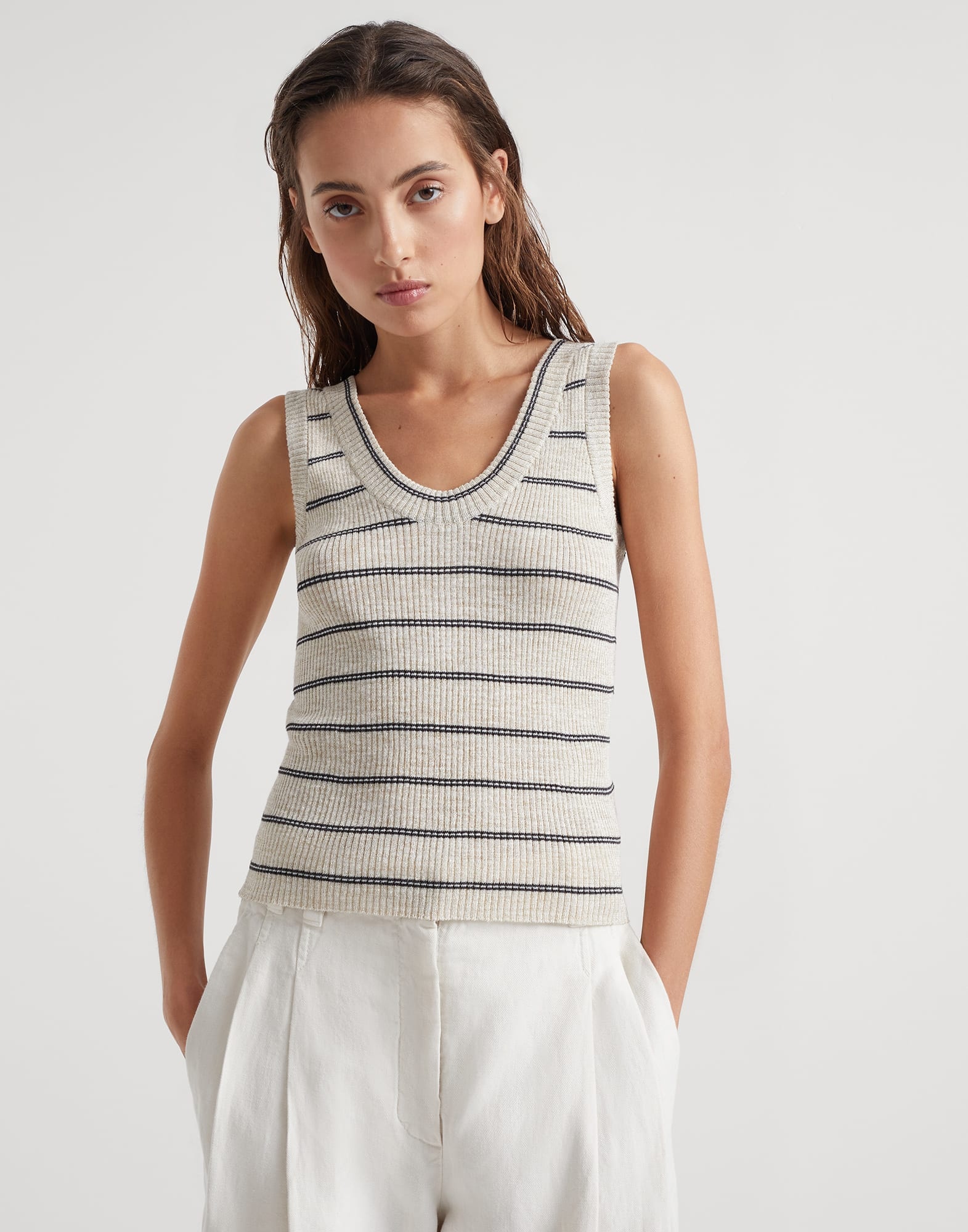 Sparkling linen and cotton rib knit top - 1