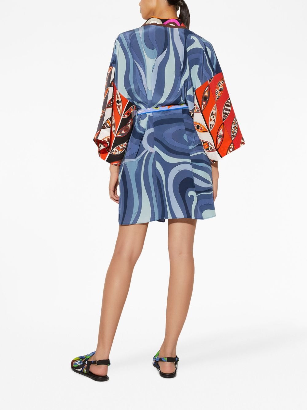 graphic-print silk robe minidress - 3