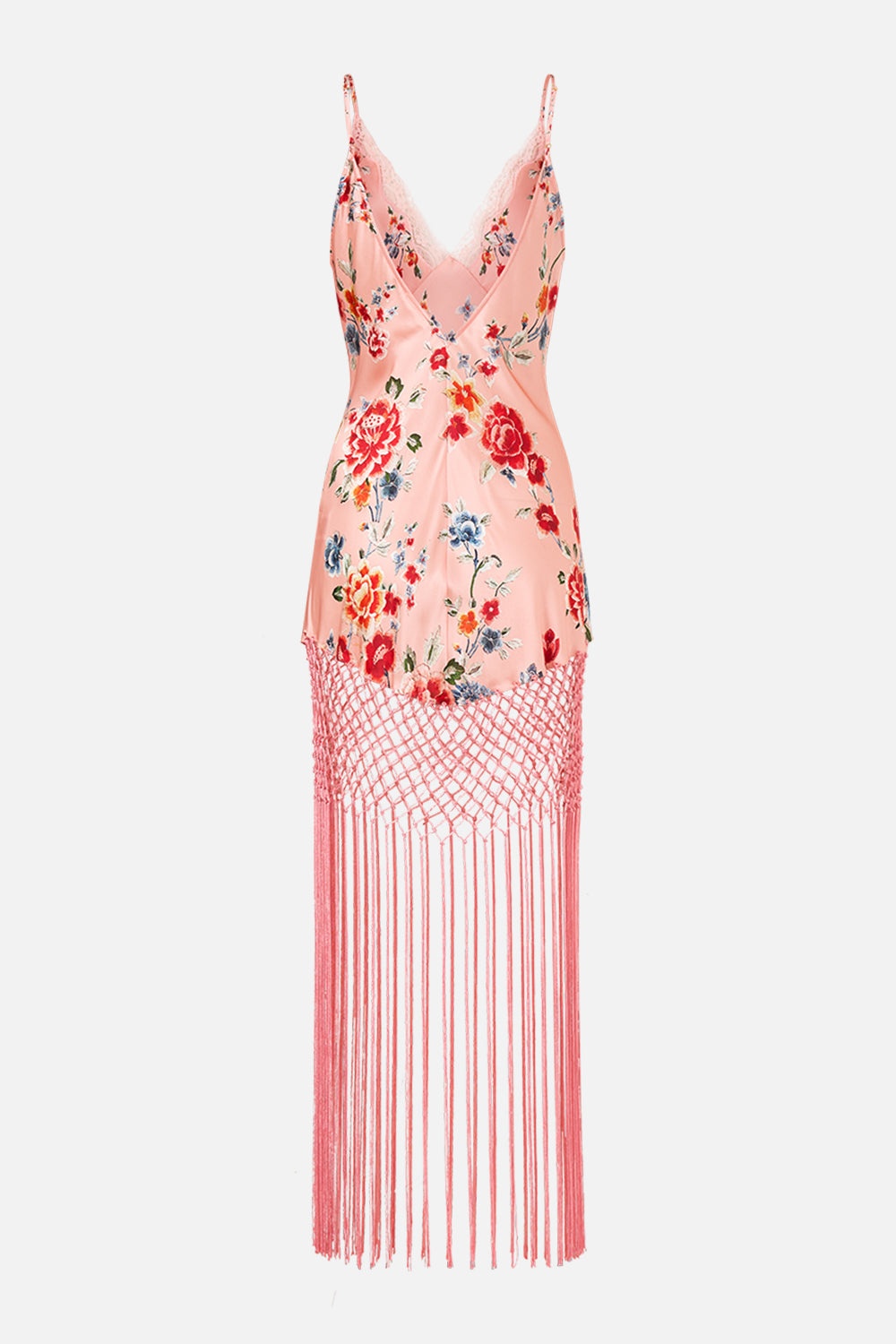 V NECK BIAS SLIP DRESS WITH FRINGING - 7