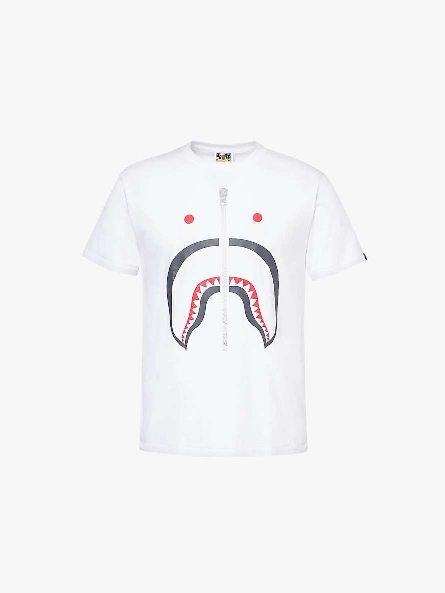 Shark-print short-sleeve cotton-jersey T-shirt - 1