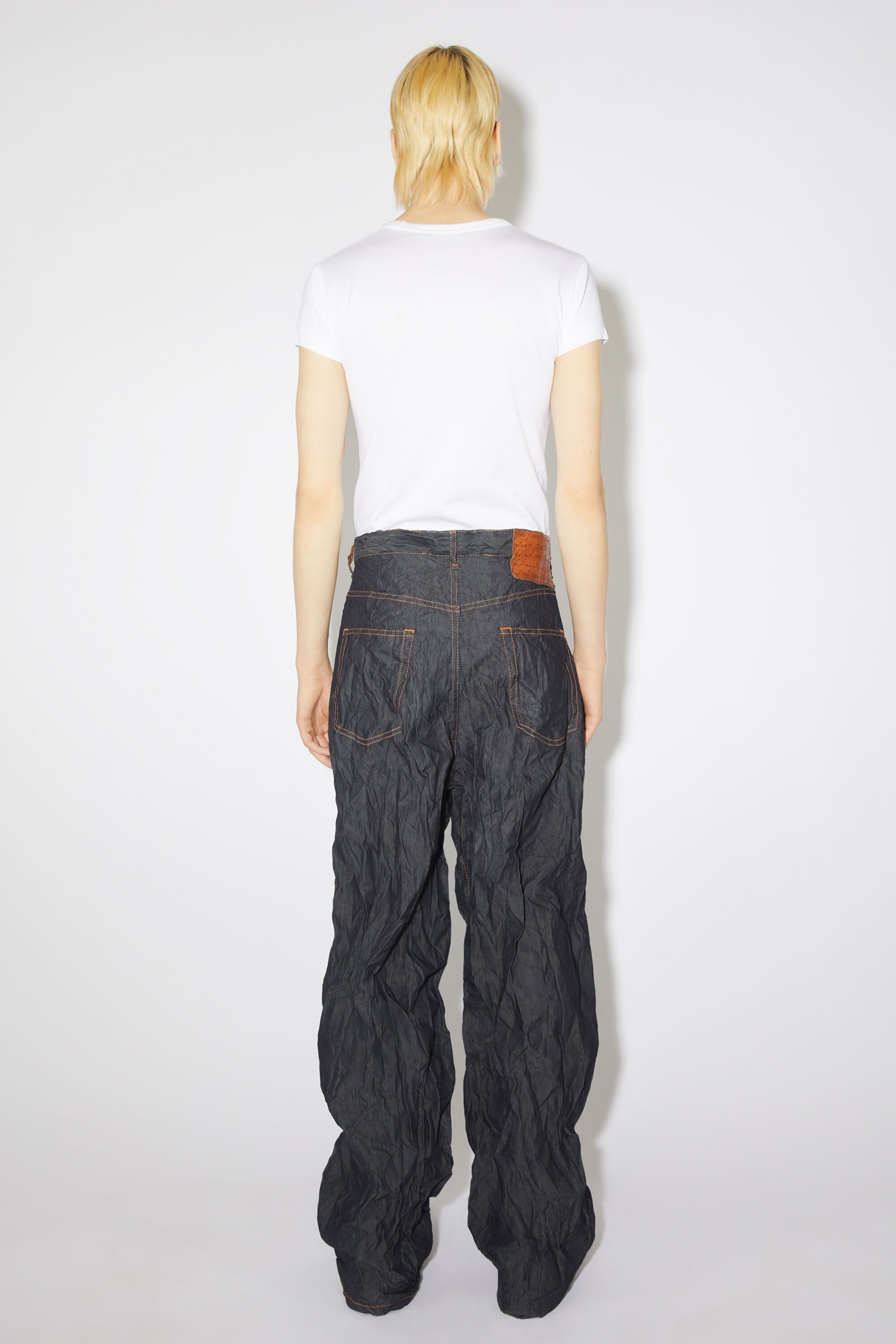 Relaxed fit crinkled denim trousers - Indigo blue - 3