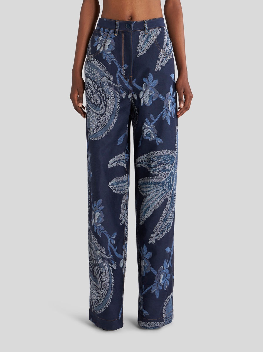 Etro DENIM JACQUARD CARGO JEANS WITH BIRDS | REVERSIBLE