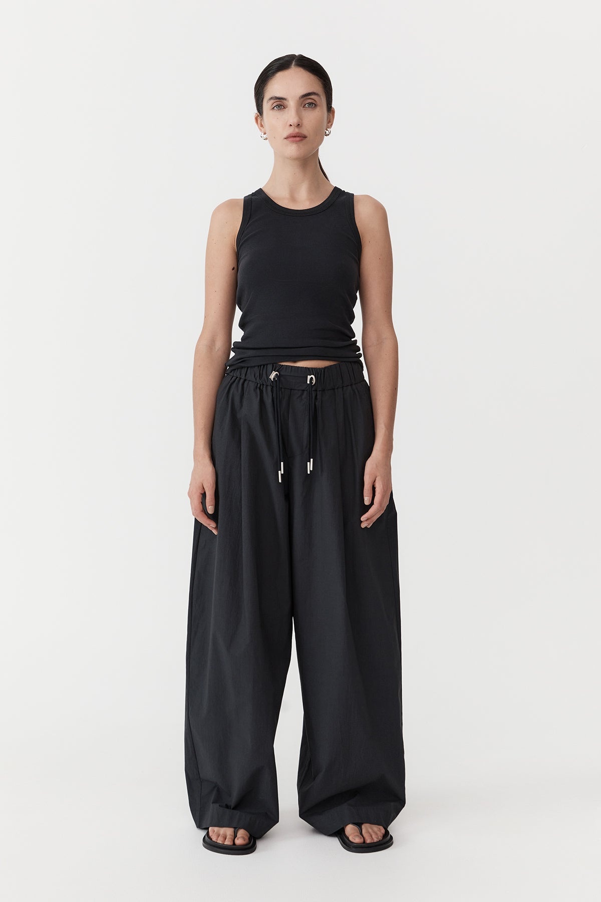 Relaxed Drawstring Pants - Black - 2