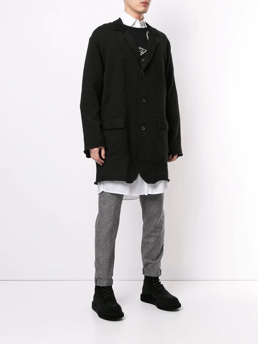 notche-lapel knitted jacket - 3