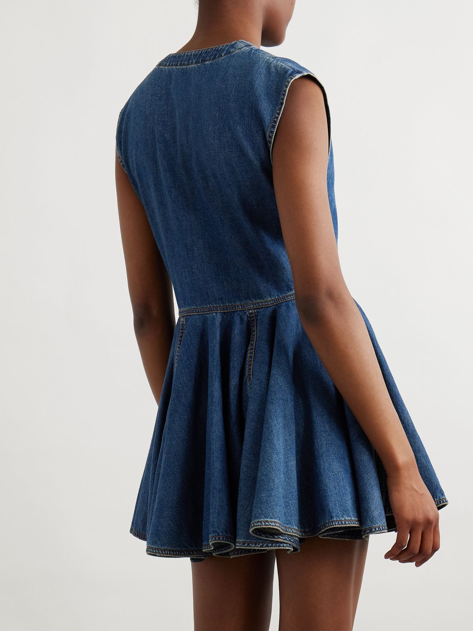 Asymmetric wrap-effect denim mini dress Dark denim - 3