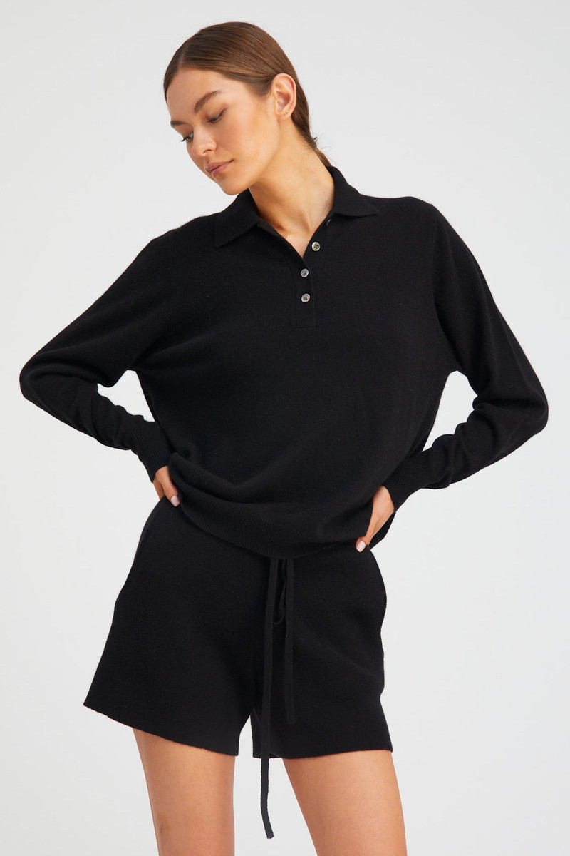 SPRWMN BLACK CASHMERE POLO SWEATER outlook
