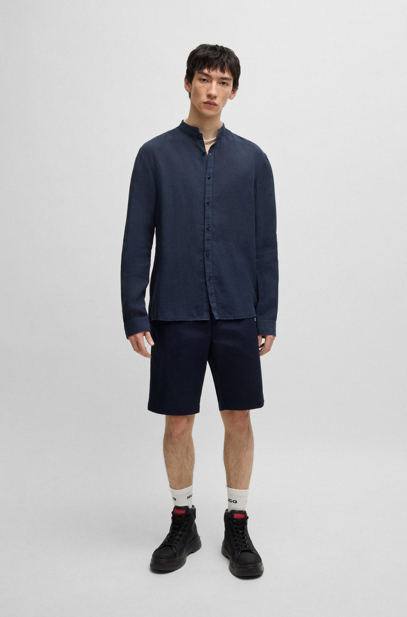 HUGO SLIM-FIT LINEN SHIRT WITH STAND COLLAR outlook
