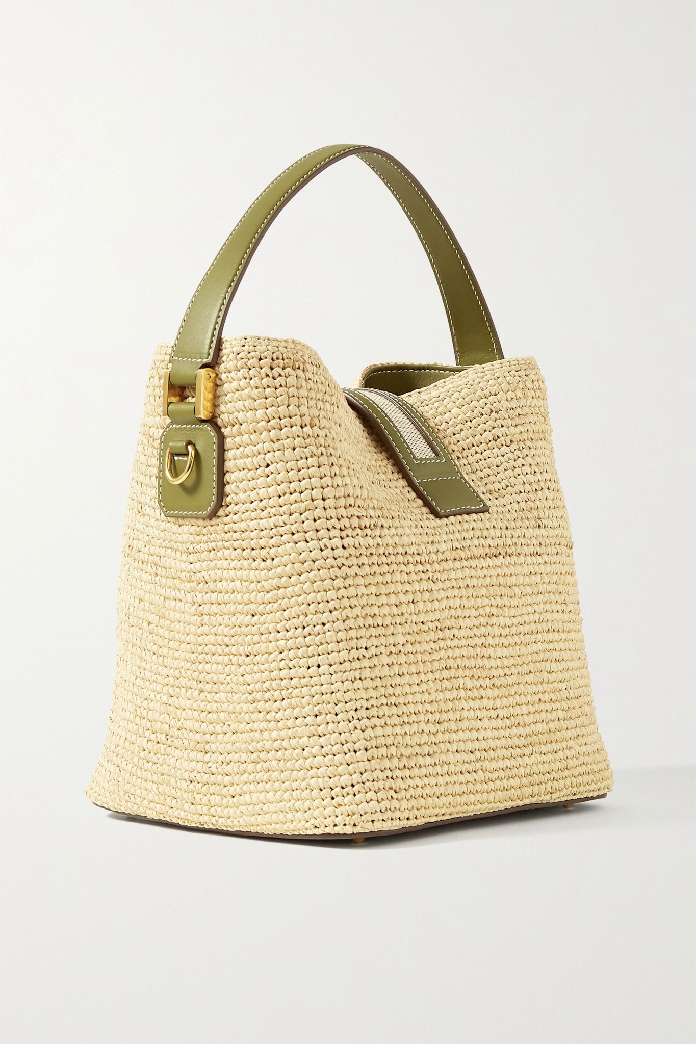 Murphy large textured leather-trimmed raffia bucket bag - 3