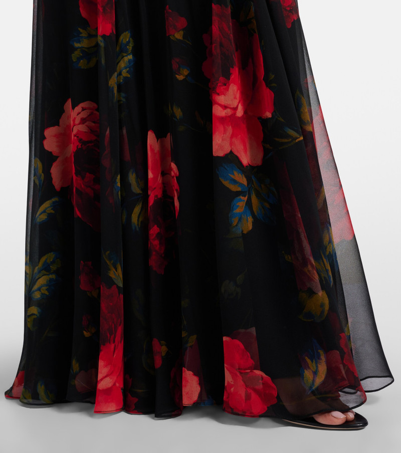 Floral ruched off-shoulder silk chiffon gown 5