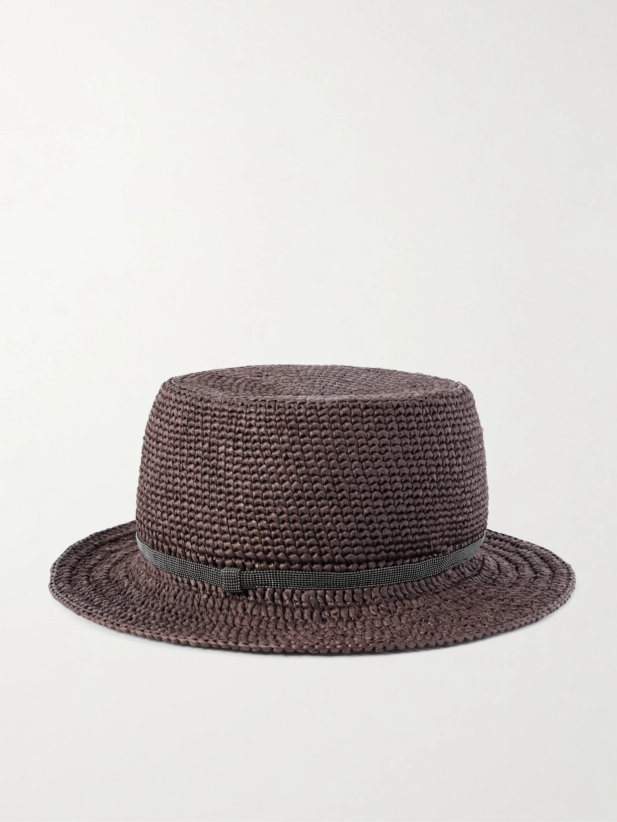 Bead-embellished Faux Raffia Bucket Hat - 1