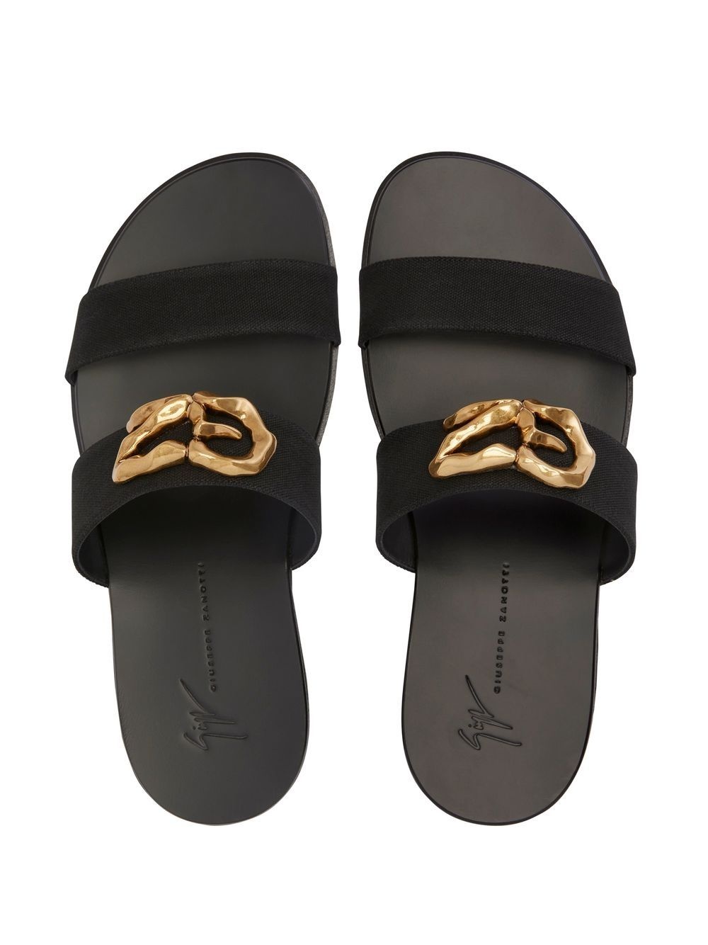 logo-plaque leather slides - 4