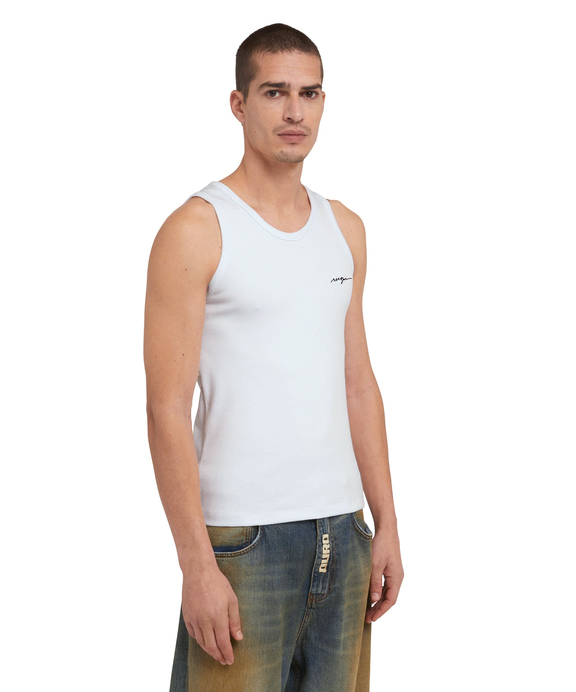 Ribbed jersey tank top with embroidered cursive logo - 4