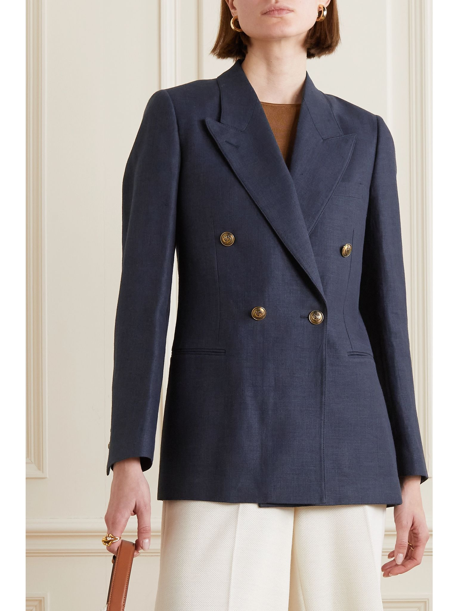 Aurora linen and wool-blend twill blazer Navy - 3