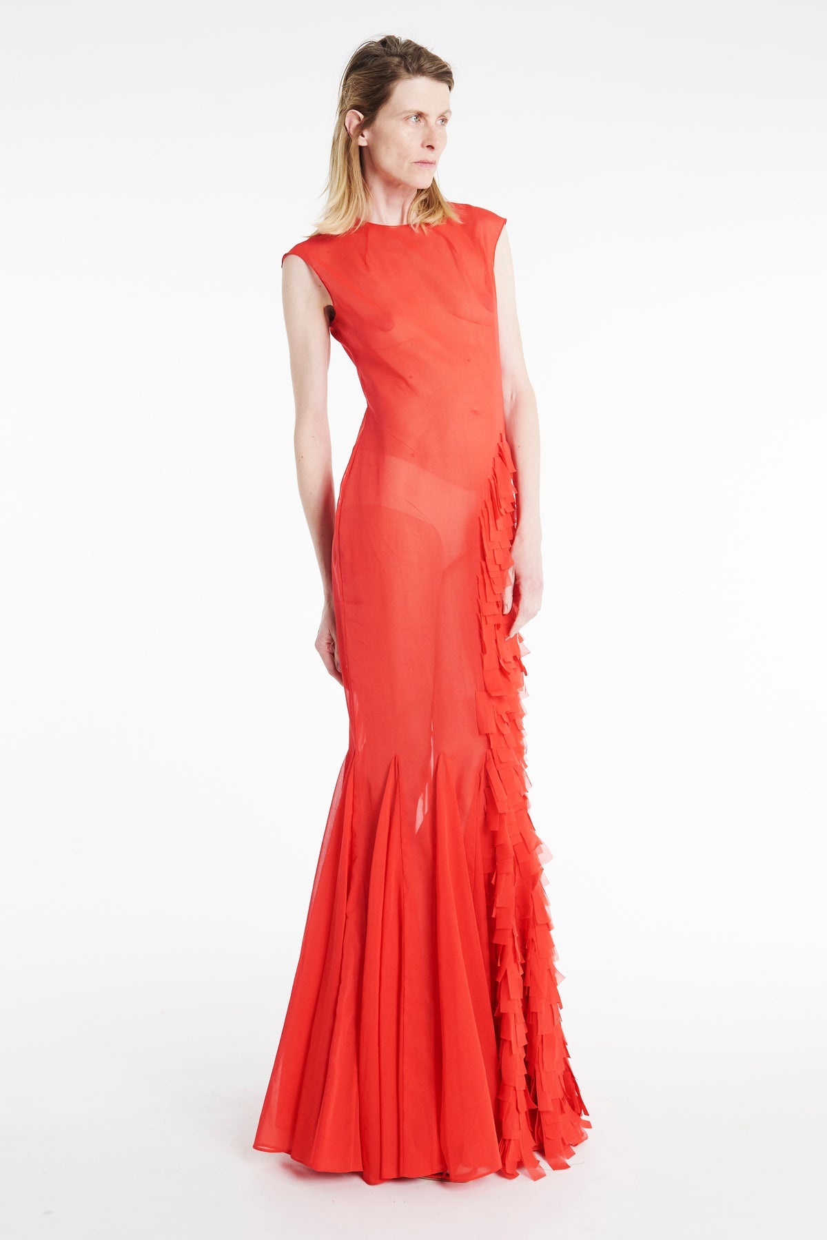 ORGANZA GODET DRESS RED - 5