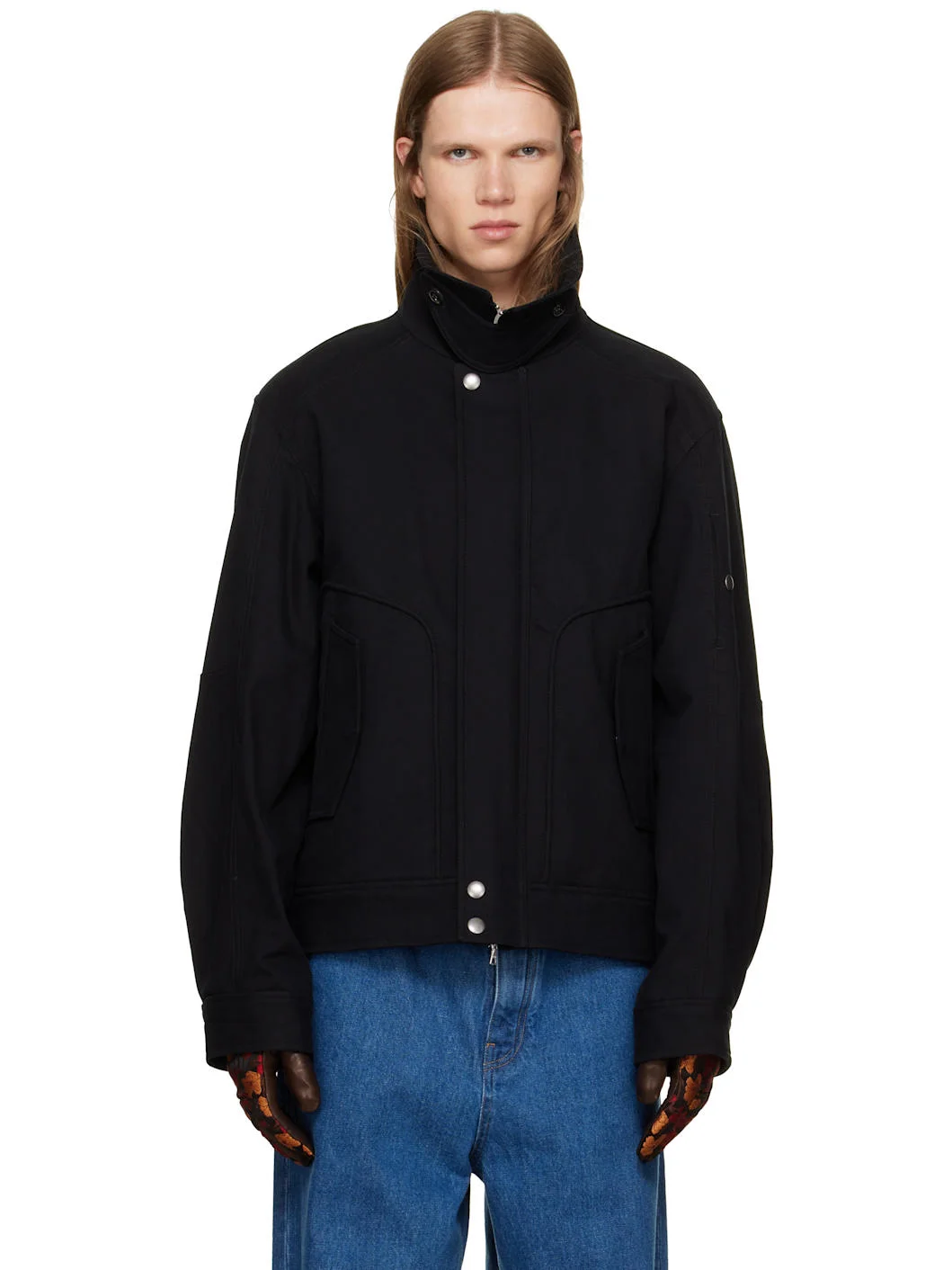Black Stand Collar Jacket - 1