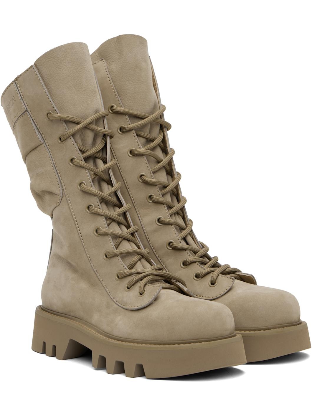 Beige Combat Leather Boots - 4
