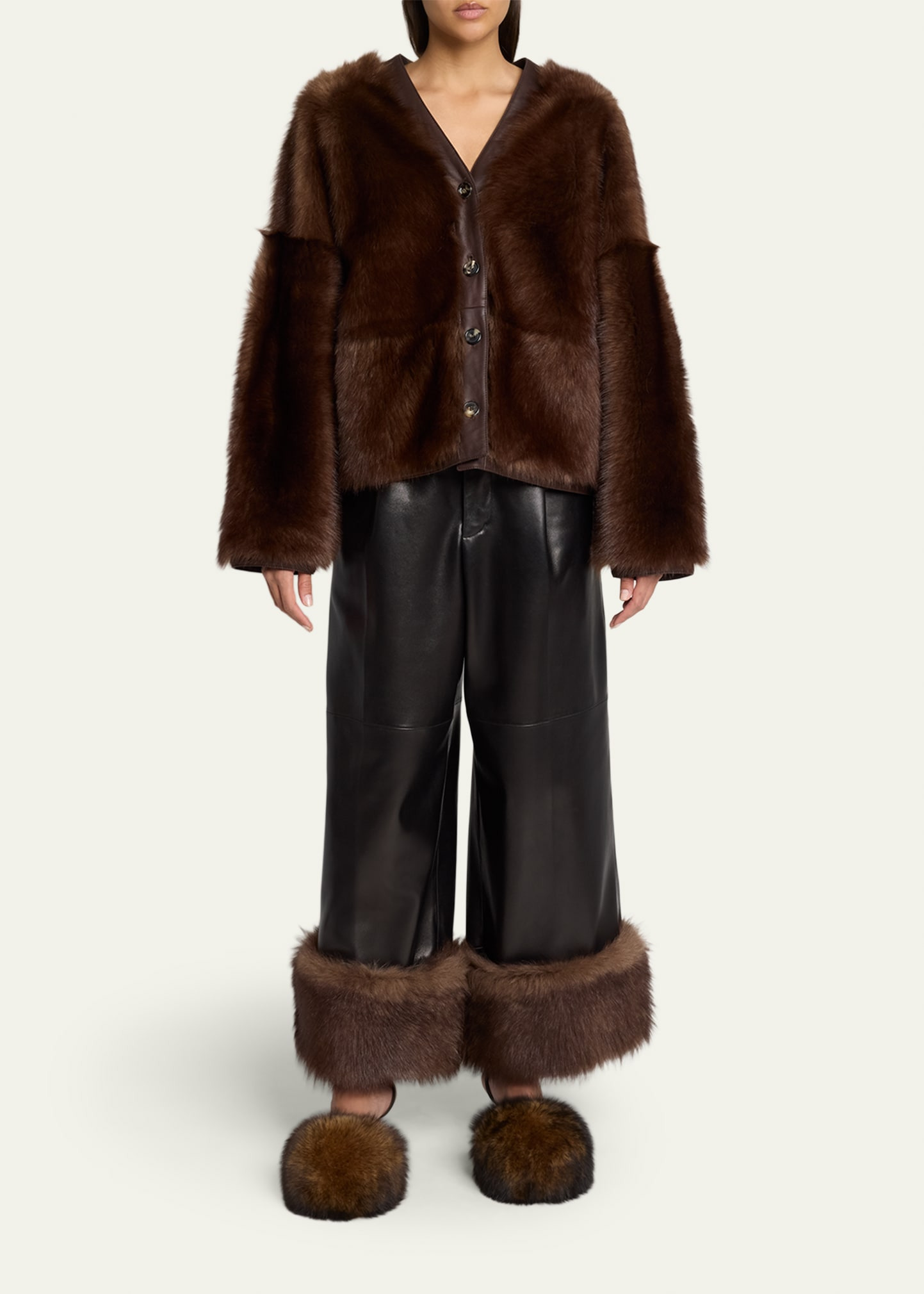 Lamb Shearling V-Neck Cardigan - 2
