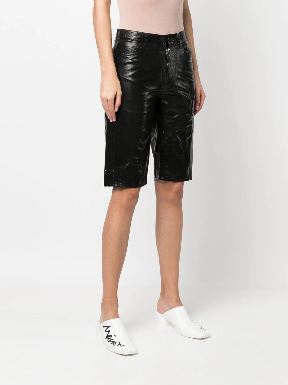 laminated straight denim shorts - 3