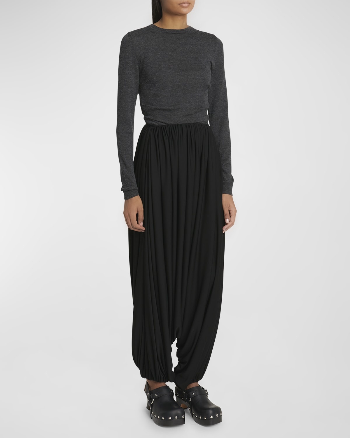 Draped Wide-Leg Harem Trousers - 3