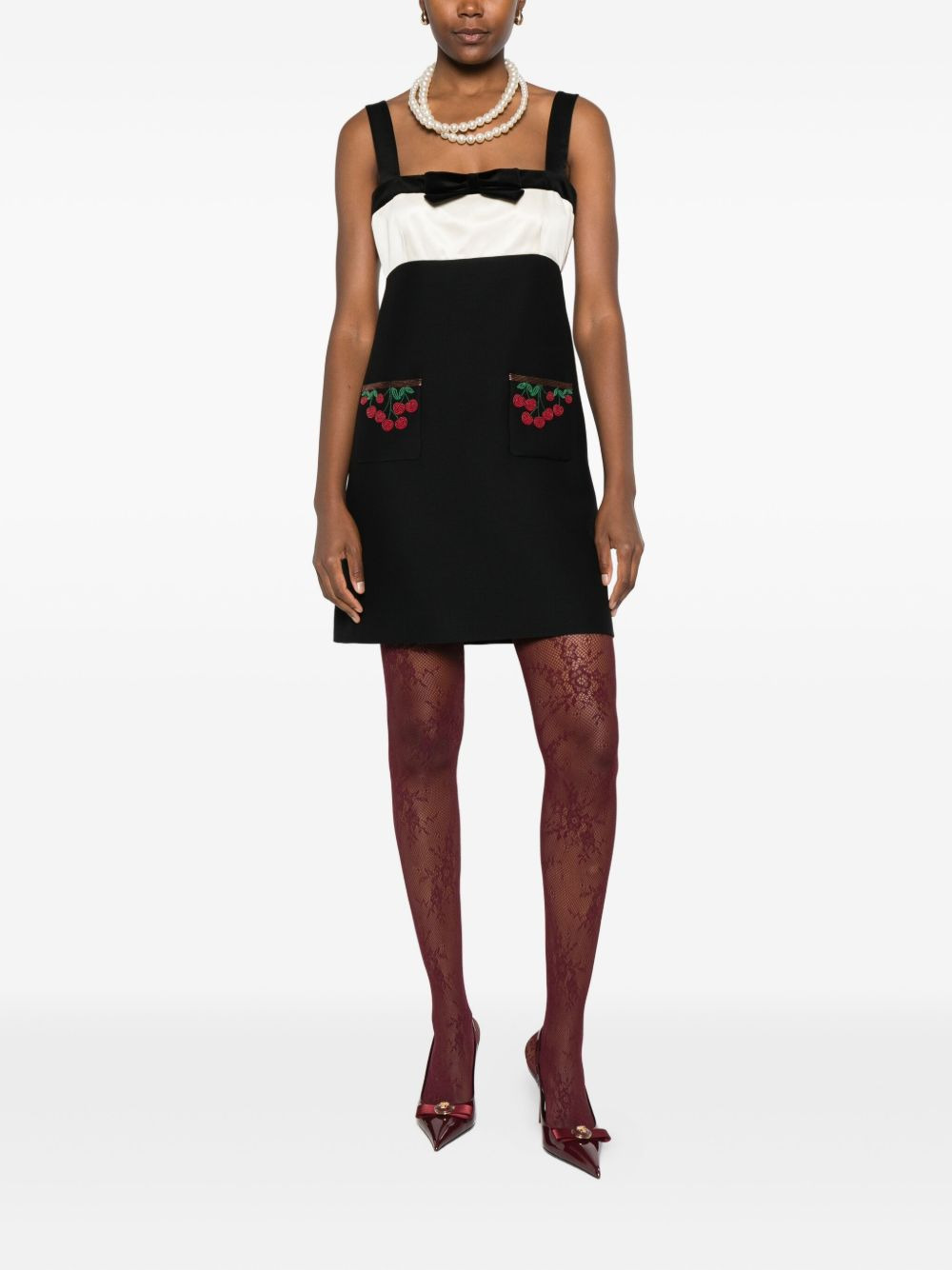 cherry-pocket bow mini dress - 2