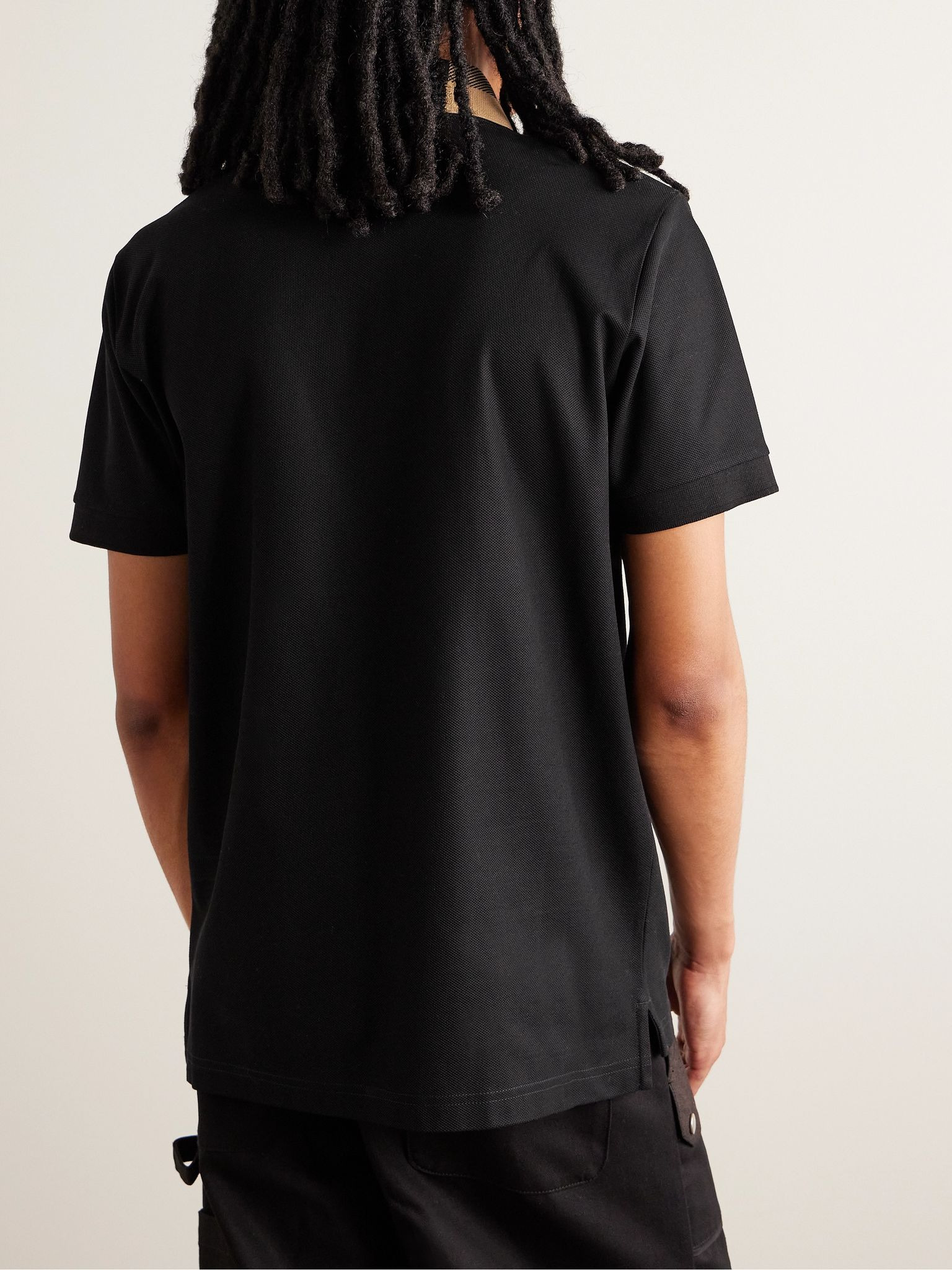 Check-Trimmed Cotton-Piqué Polo Shirt Black - 3