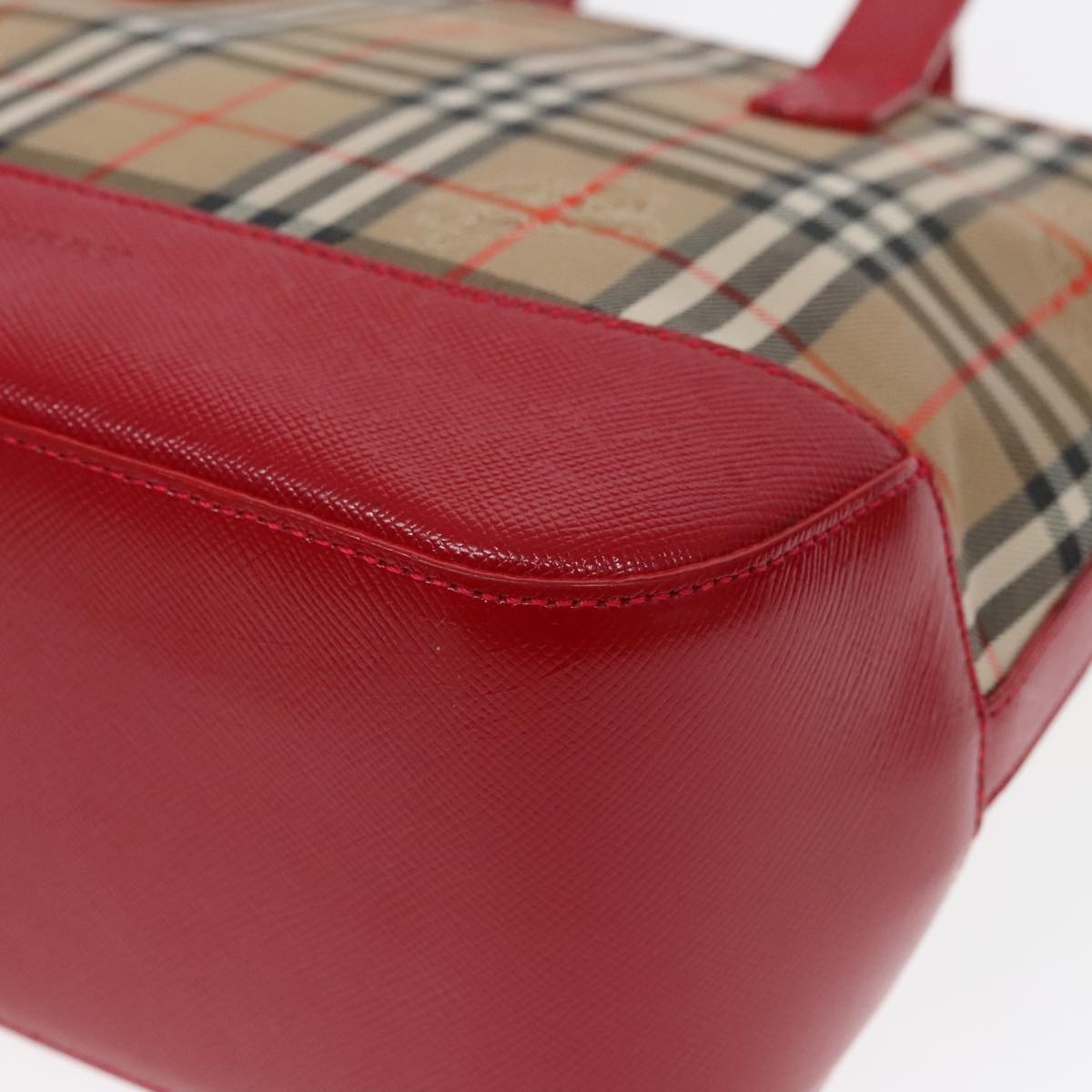 Burberry Nova Check Hand Bag Canvas Leather Beige Red Gold - 14