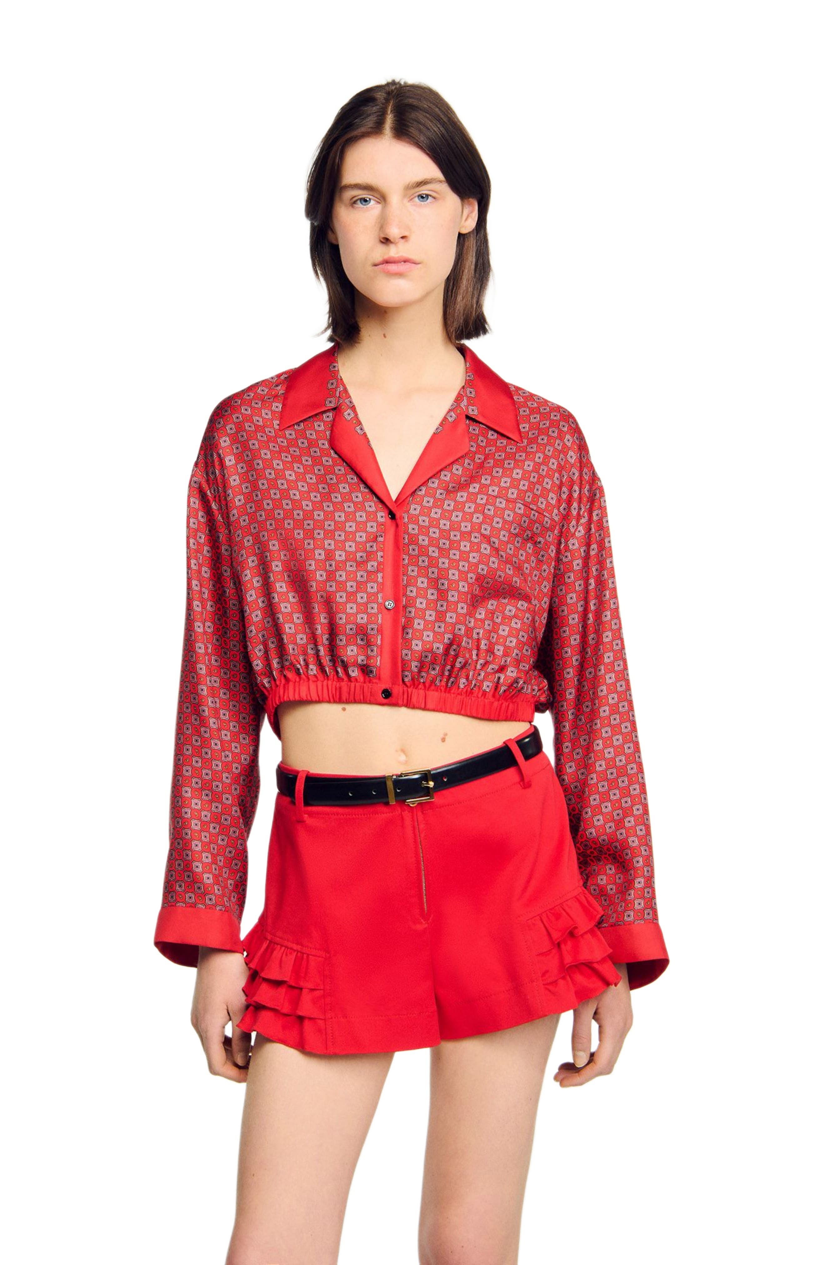 SANDRO Scarf print shirt in Red /Pink at Nordstrom - 3