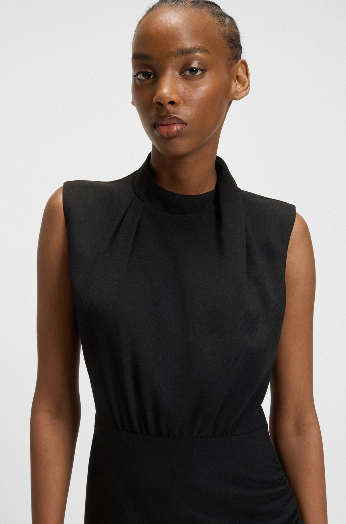 LONG-LENGTH DRESS IN CREPE WITH DRAPED MOCK NECKLINE - 5