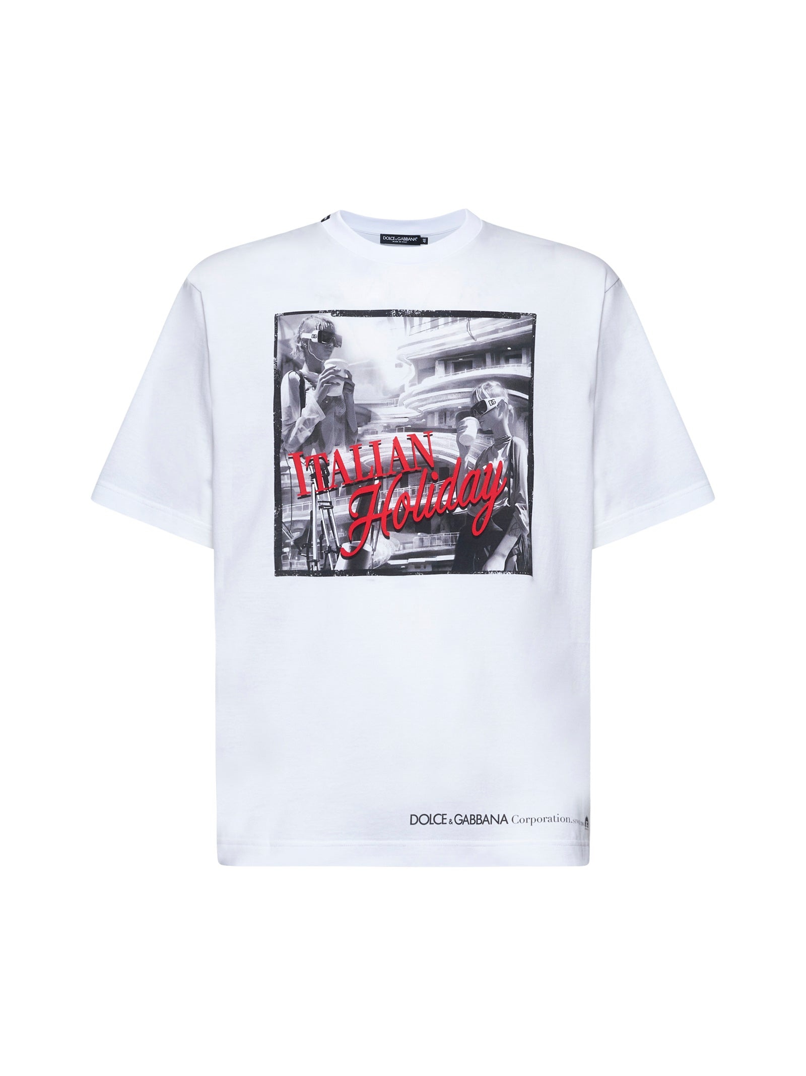 White cotton Italian Holiday print T-shirt - 1