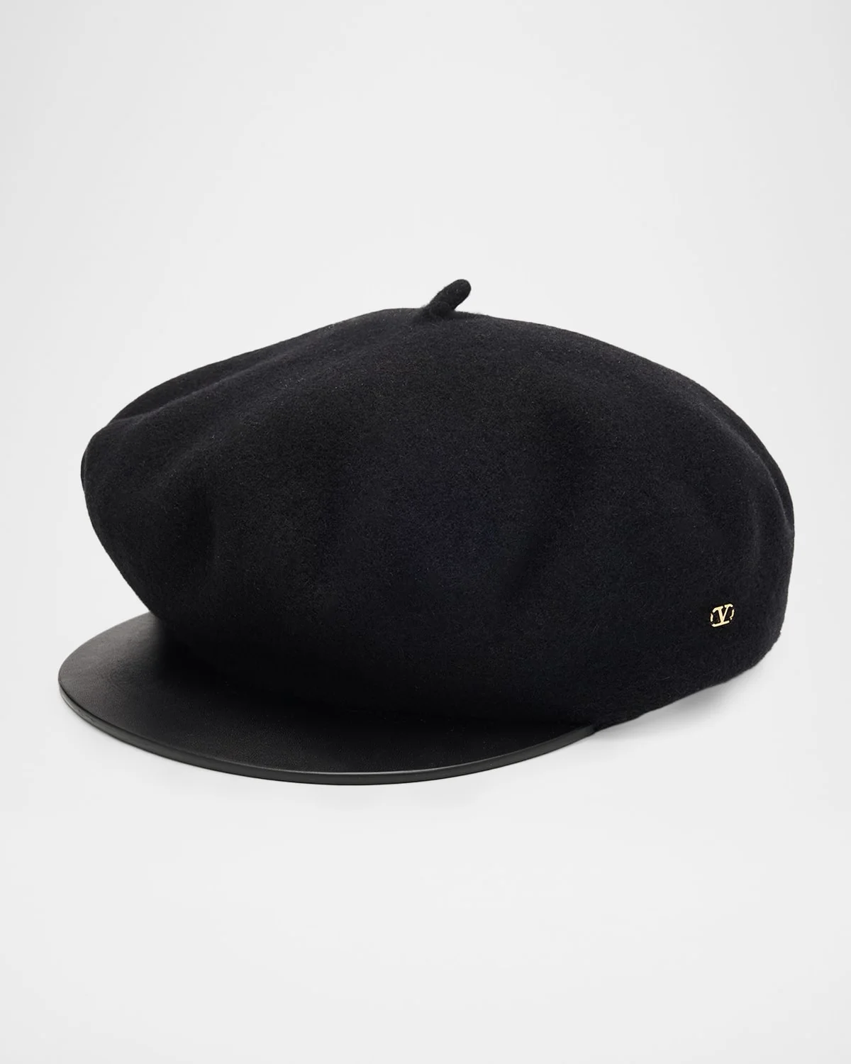 Men's VLogo Wool Beret with Calfskin Brim - 1