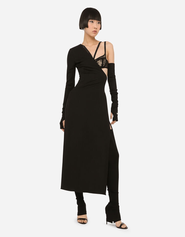 One-shoulder jersey dress with detached sleeve detail - 1