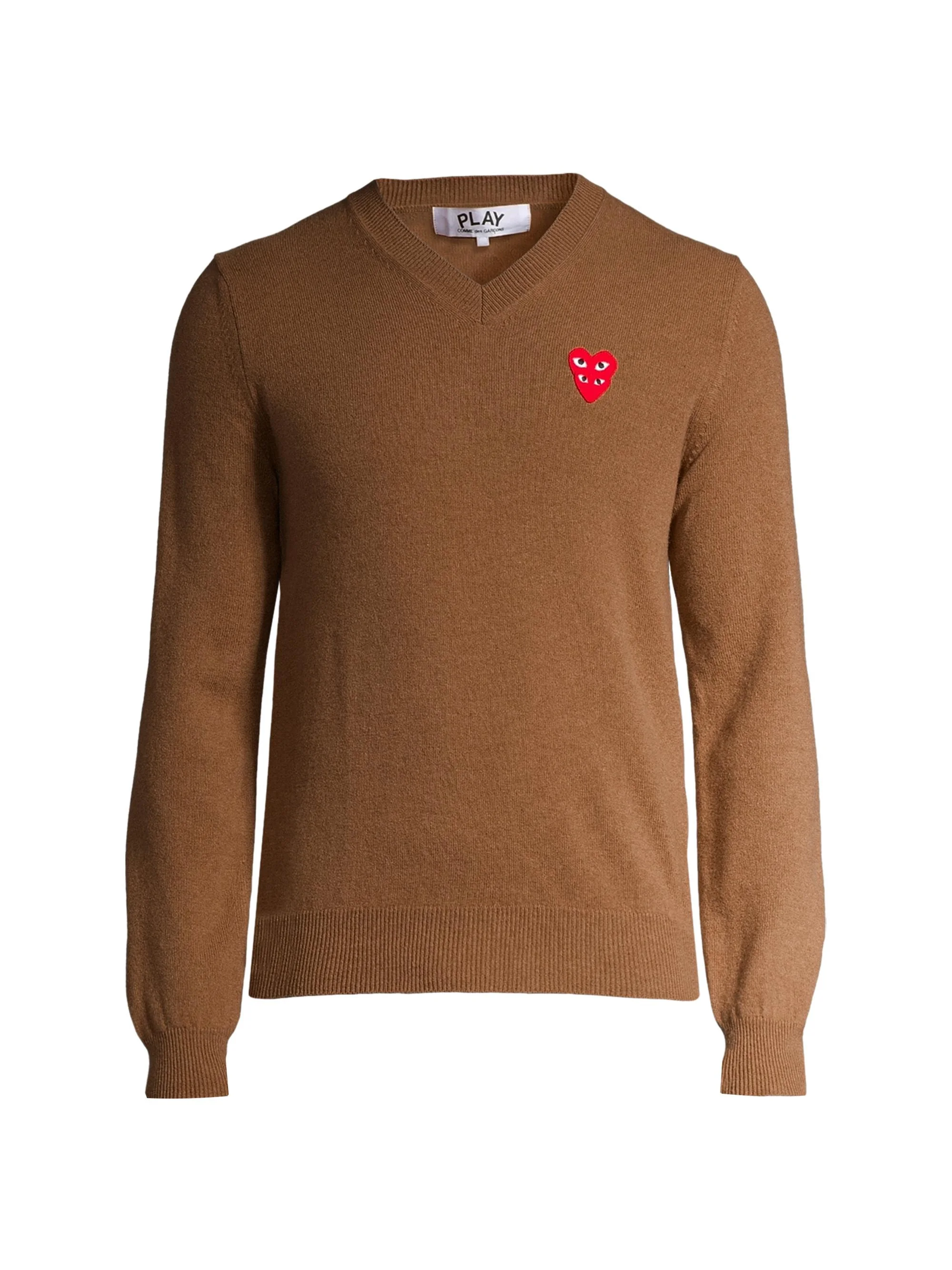 Men Play Double Heart V-Neck Pullover - Brown - 1