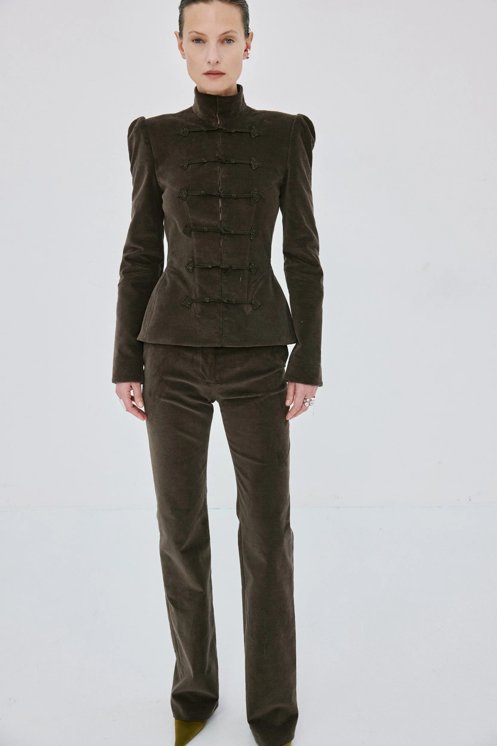 VEGA JACKET IN CHOCOLATE BROWN COTTON VELVET - 1