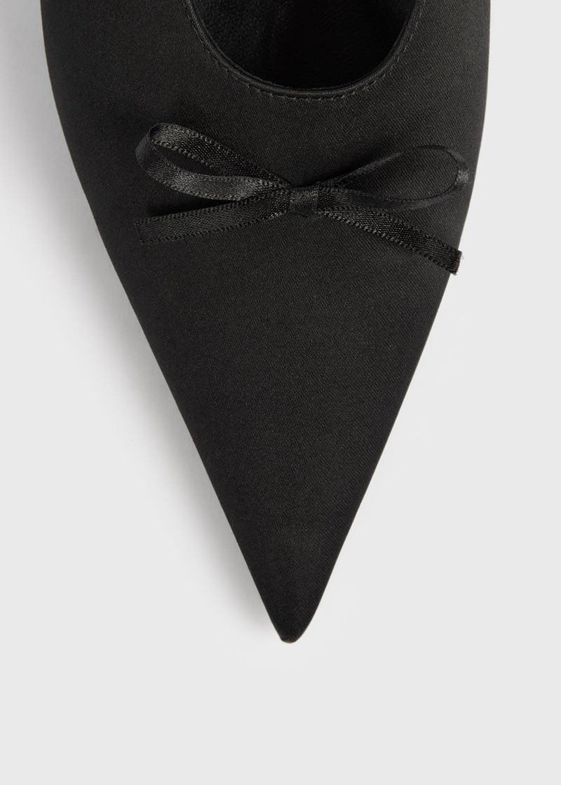 Bow satin kitten pumps black 6