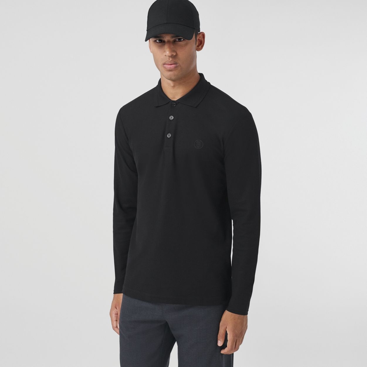 Long-sleeve Monogram Motif Cotton Piqué Polo Shirt - 5