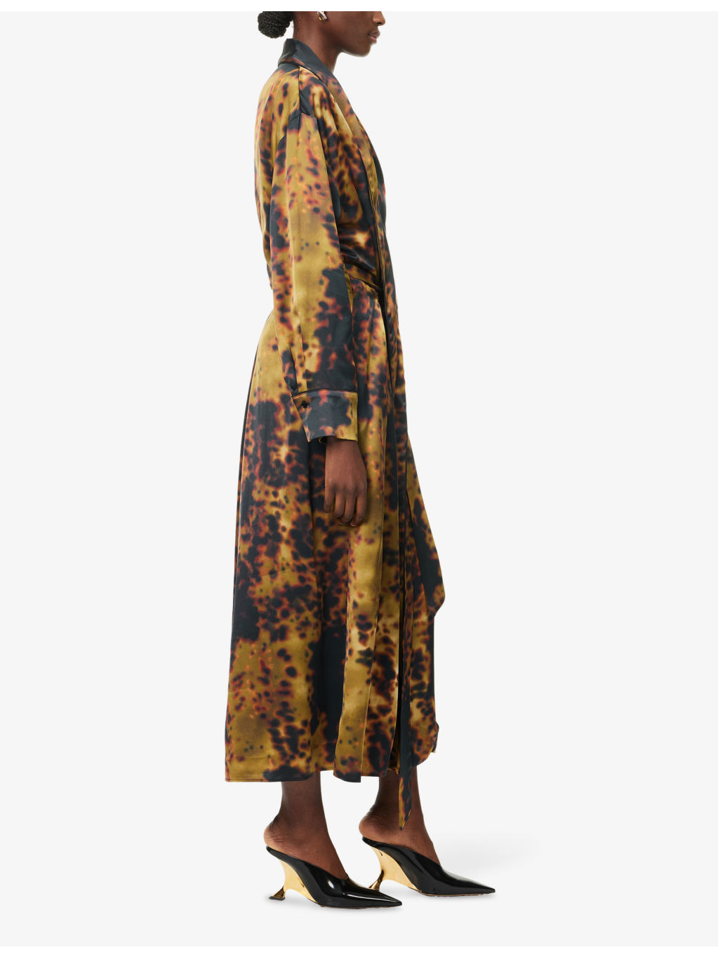 Wrap Shawl-Collar Woven Midi Dress - 3
