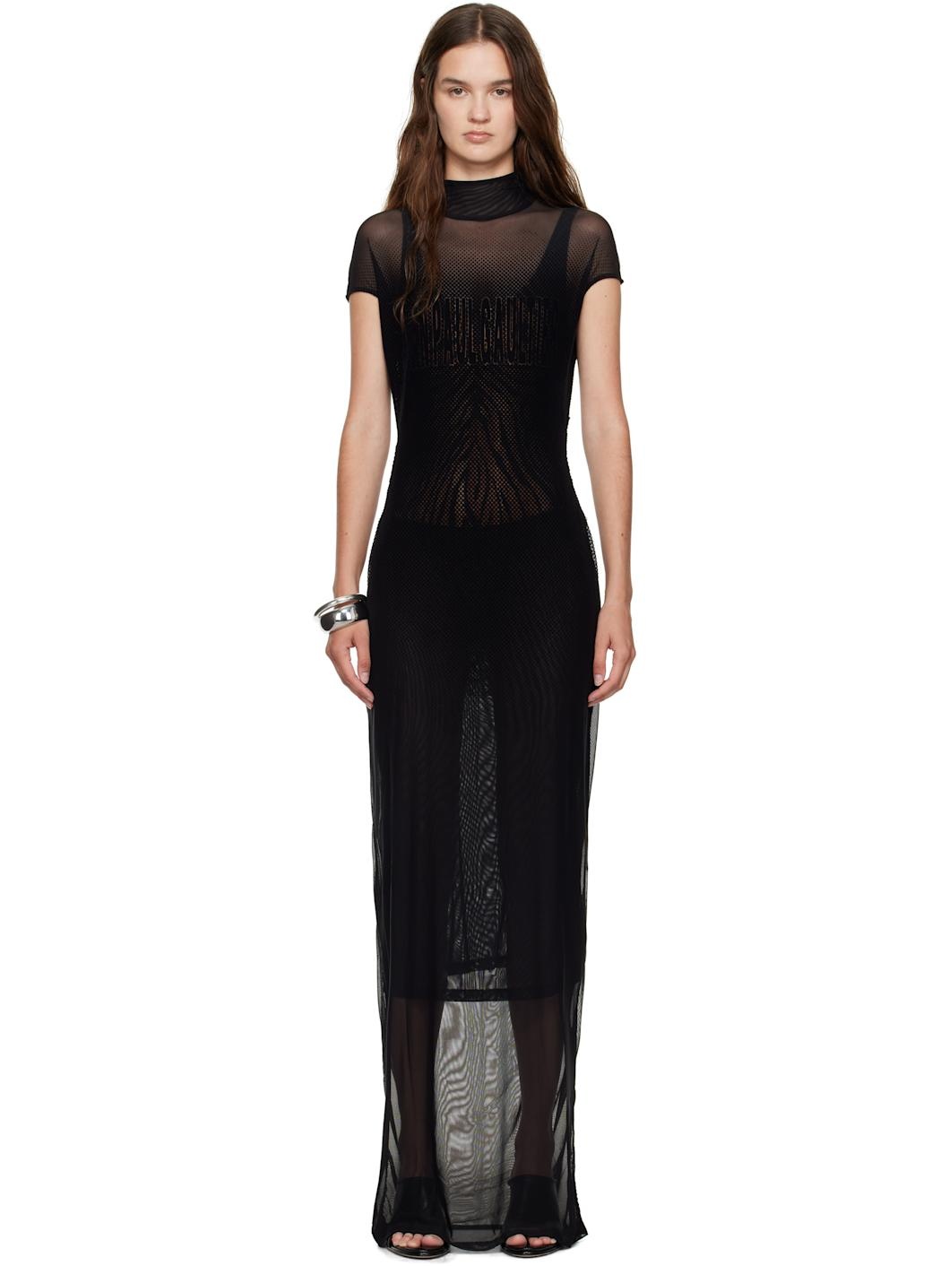 Black Sleeveless Flock Maxi Dress - 1