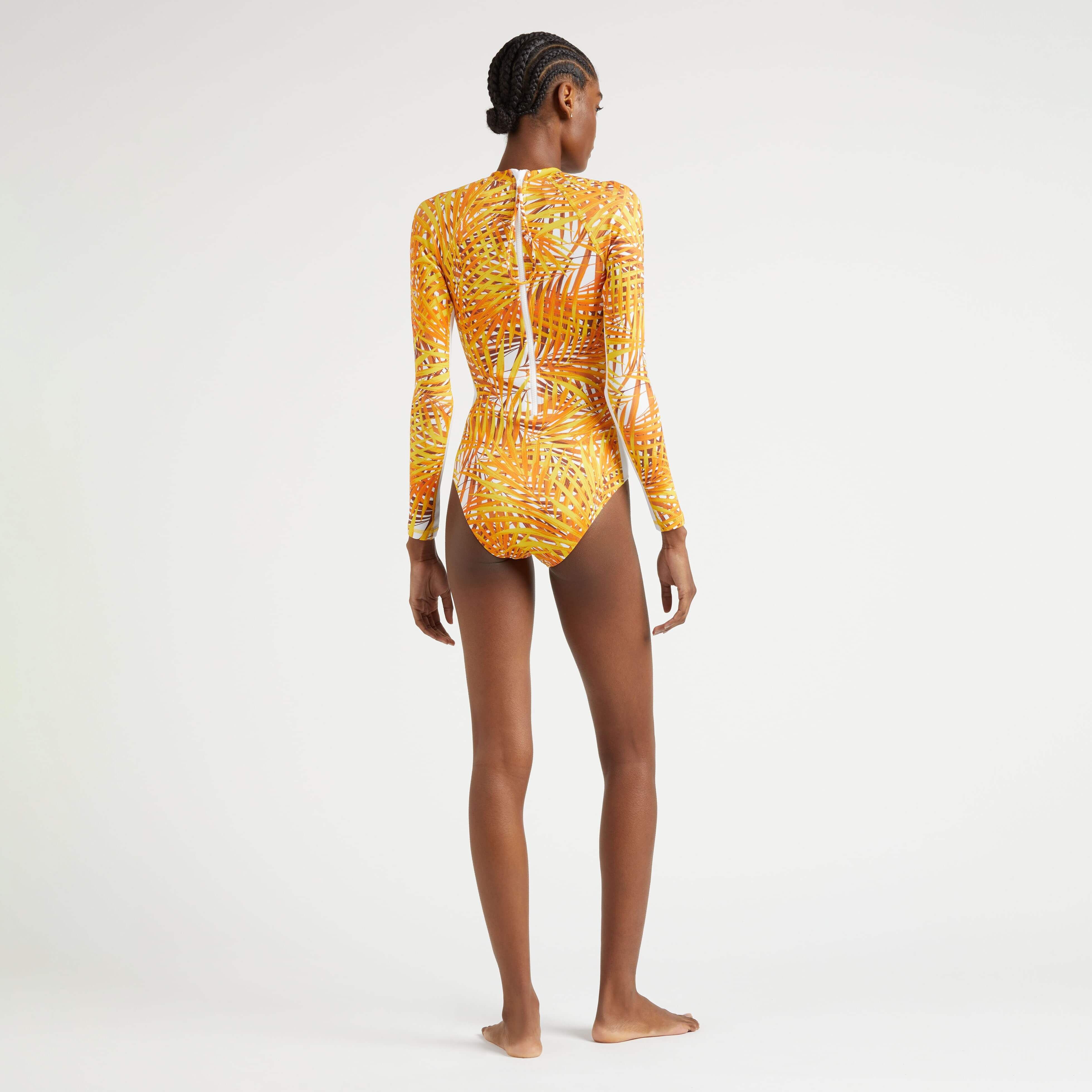 Women UV Protection One-piece Rashguard Palm Leaves - 4