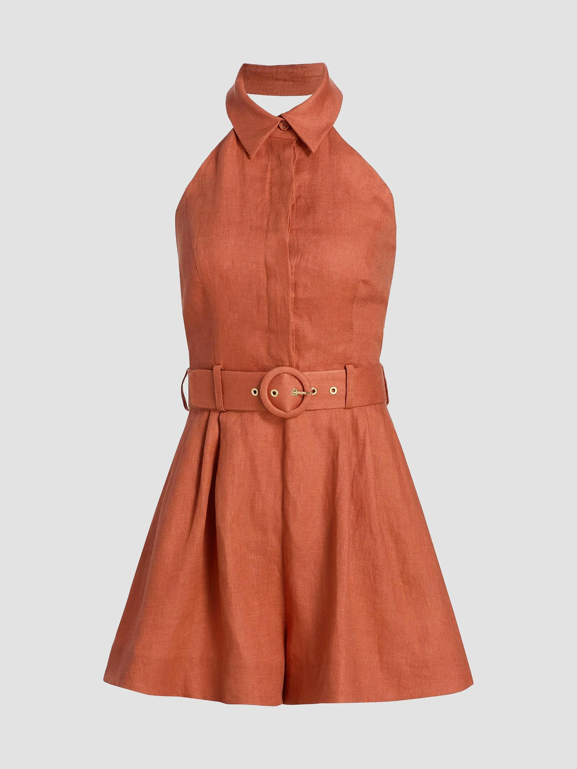 Women's Awaken Halterneck Linen Romper - Cinnamon - 1