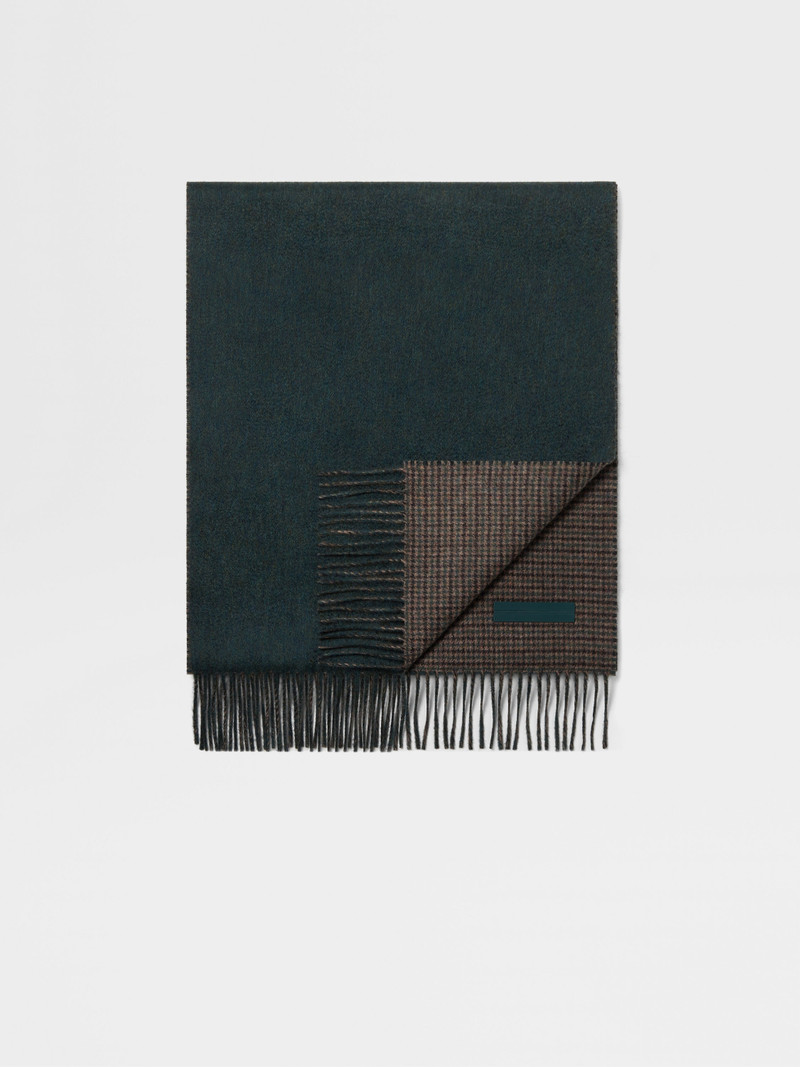 DARK BROWN AND DARK GREEN OASI CASHMERE SCARF 1
