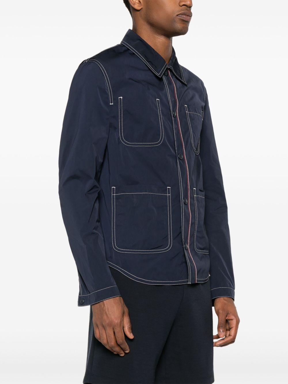 contrast-stitching shirt jacket - 3