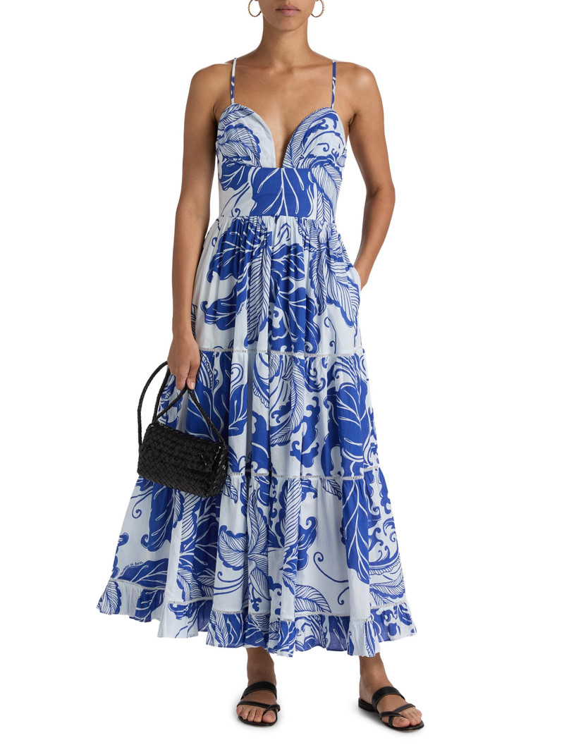 Women's Milena Tiered Coral-Print Cotton Midi-Dress - Blue Reef Wave 3
