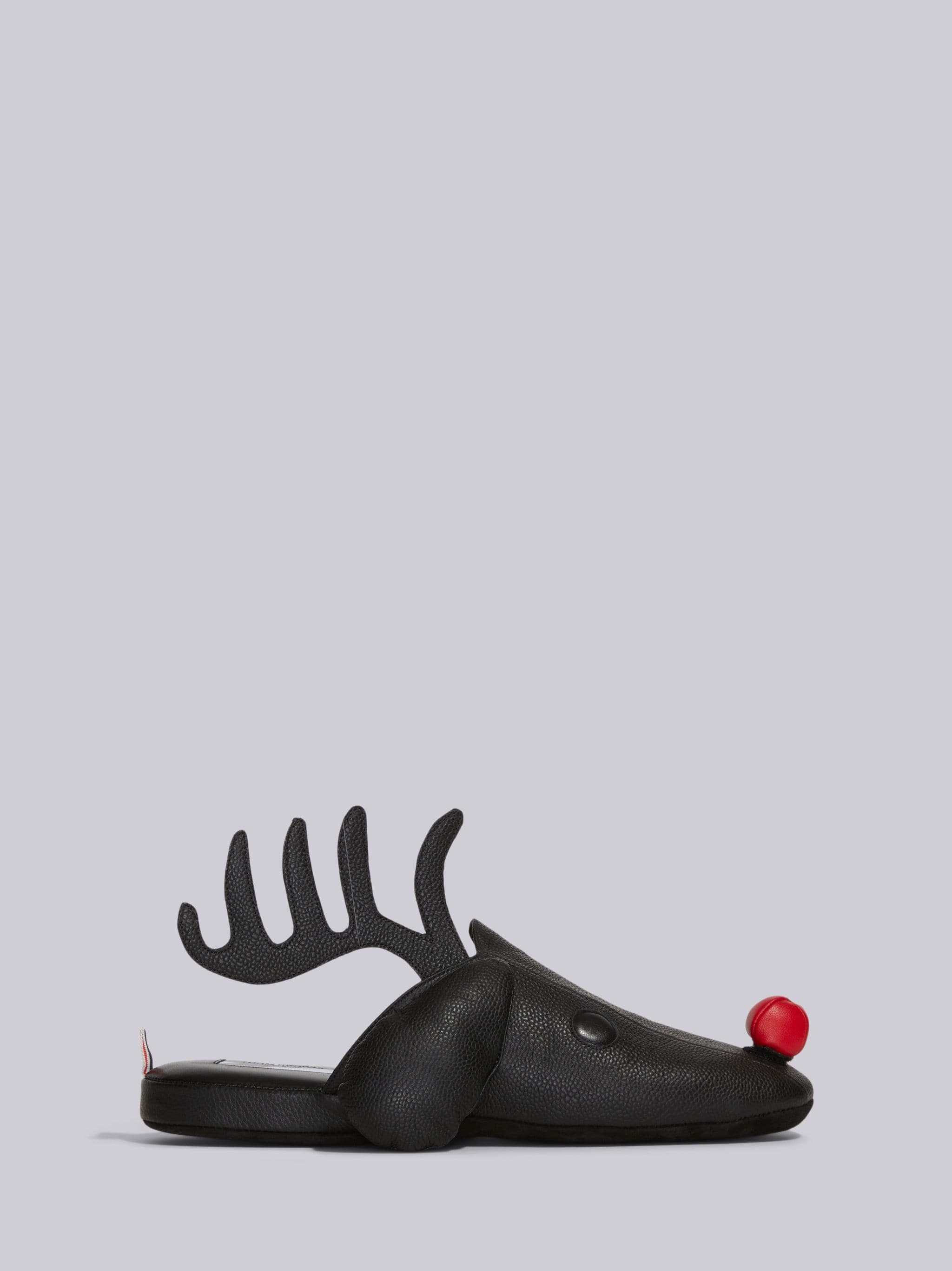 Black Pebble Grain Leather Reindeer Hector Slipper - 1