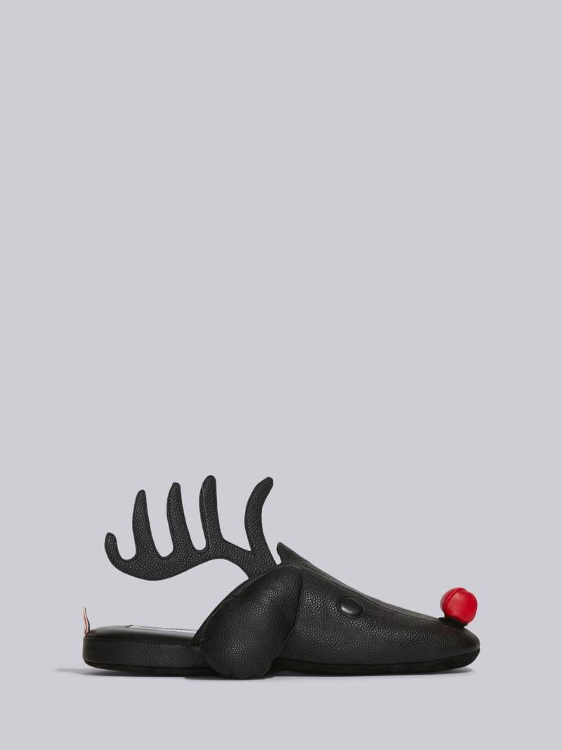 Black Pebble Grain Leather Reindeer Hector Slipper 1
