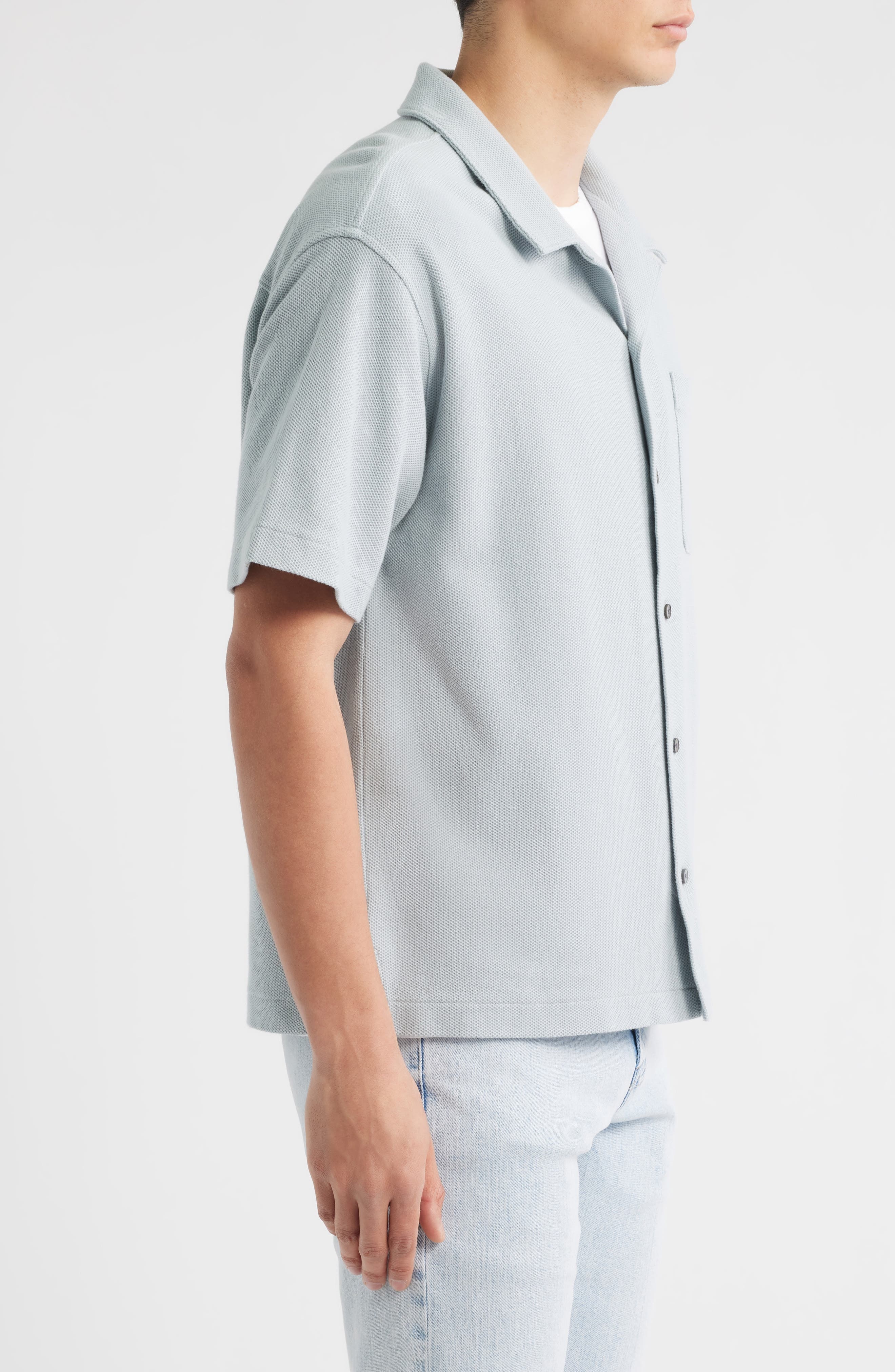FRAME Relaxed Jacquard Camp Shirt in Grey Blue at Nordstrom - 4