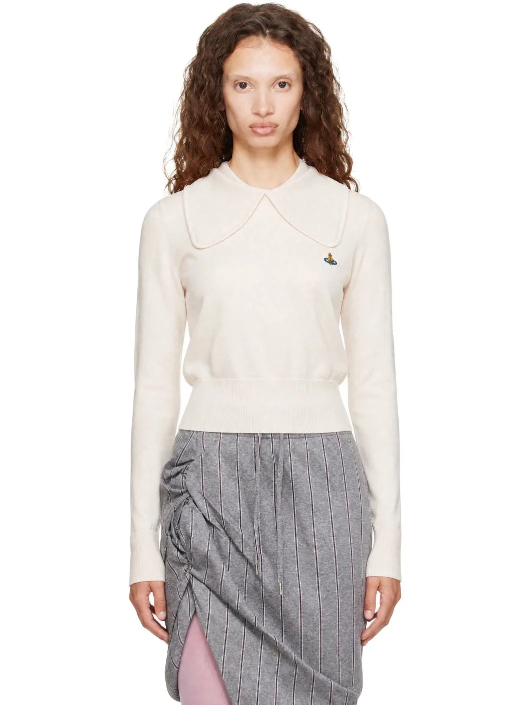 Beige Tie Bea Long Sleeve Polo - 1
