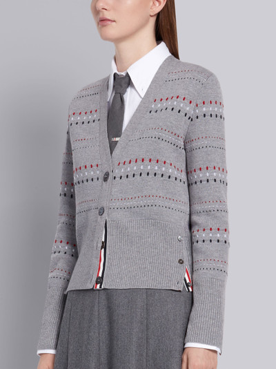 Thom Browne Light Grey Fine Merino Wool Tricolor Inlay Milano Stitch Classic V-Neck Cardigan outlook